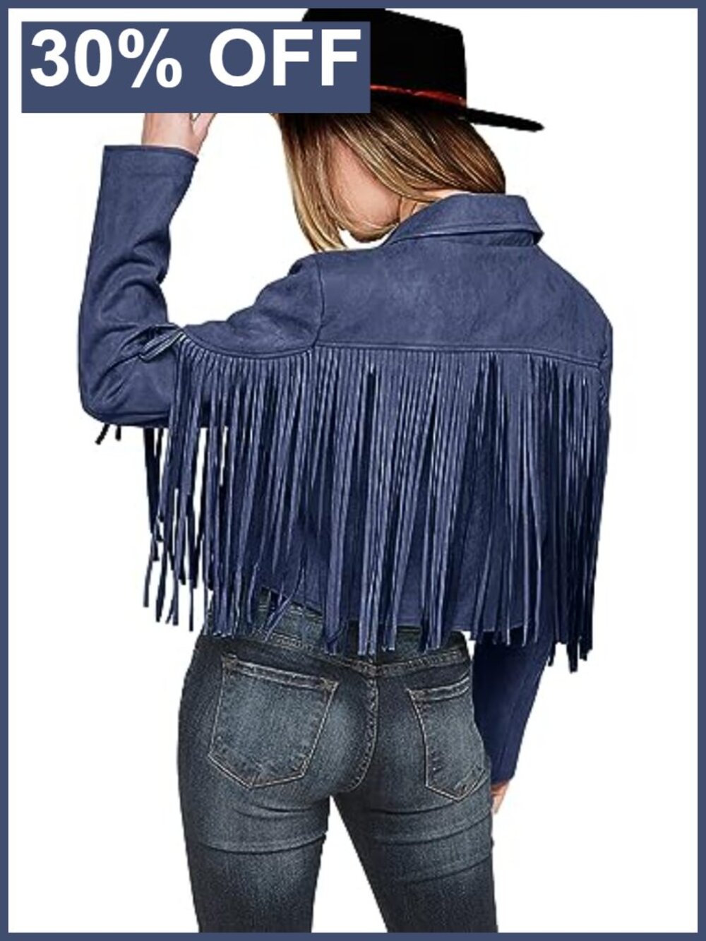 Fringe Faux Suede Jacket Cropped Western Moto Coat